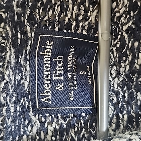 Abercrombie & Fitch Open Front Sweater Cardigan Navy White Cotton Blend Size S - Picture 3 of 9